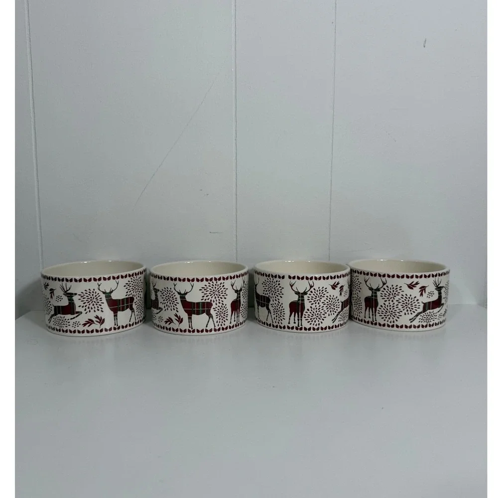 The Bakeshop by Masterclass Reindeer Ramekins Set of 4 Christmas Plaid Holiday